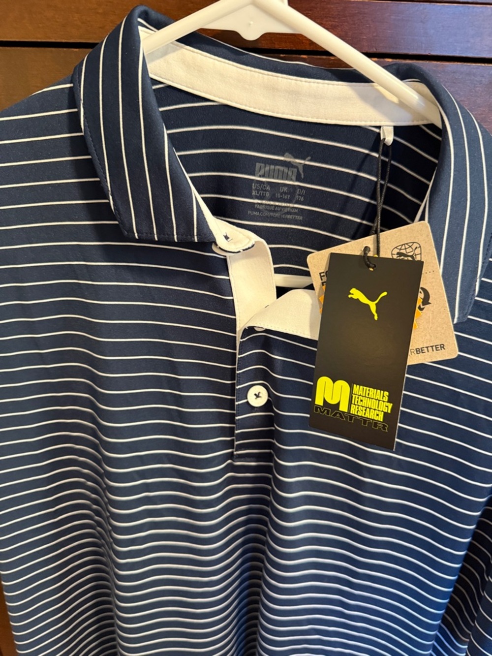 Puma Men’s Navy and White Striped Polo